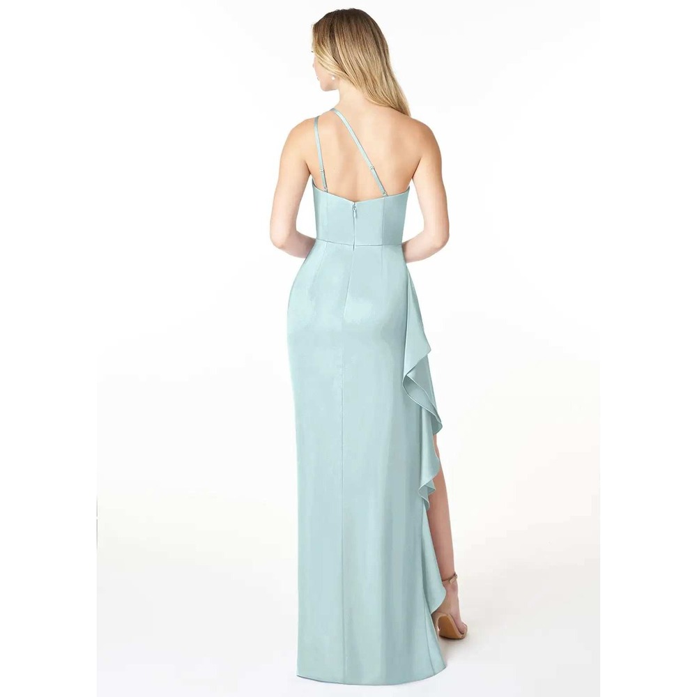 Azazie Latrice Sea Glass Sheath One Shoulder Stretch Satin Dress A8 - Picture 2 of 8